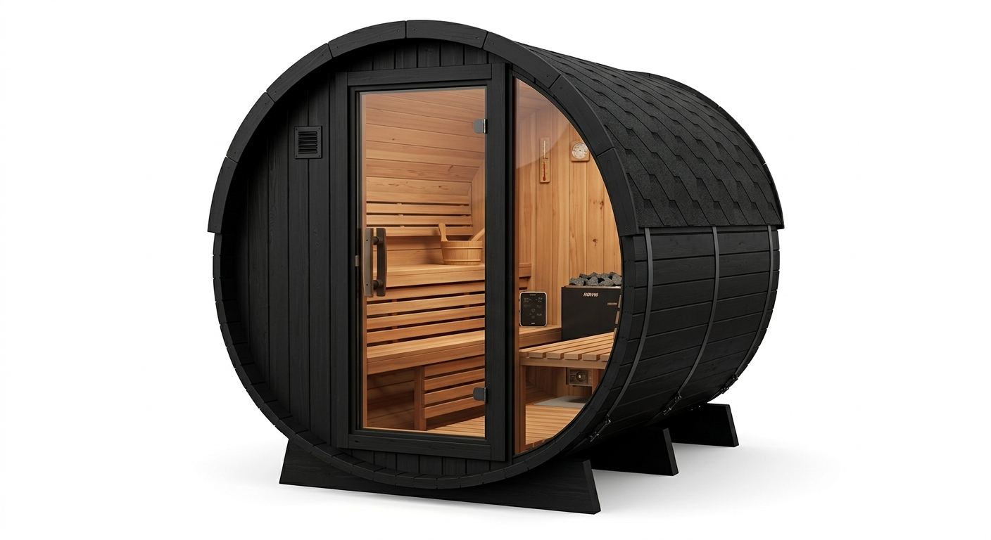 Hilltop Hybrid 4-person barrel sauna